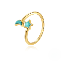 wholesale S925 Sterling Silver Star Moon Turquoise Necklace Bracelet Ring Earring Set-Gold-Open Ring 925 Silver