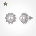 wholesale S925 sterling silver earrings for women, exquisite floral design with pearl and zirconia inlays, high-end fashion statement-0-0