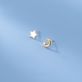 wholesale S925 Sterling Silver Single Diamond Star and Moon Asymmetric Earrings G8343-0-0