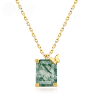 wholesale S925 Sterling Silver minimalist geometric moss pendant butterfly necklace, small fresh design, niche wholesale-10K gold + swimming paint  925 silver