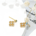 wholesale 925 Sterling Silver Gold Plated Natural Topaz Geometric High-end Korean Style Women's Earrings, Elegant Studs for Wholesale-0-3