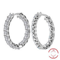 wholesale S925 sterling silver diamond-encrusted earrings with 8A-grade ultra-sparkling zirconia, fashionable and elegant lightweight luxury women's style-Platinum, approximately 5.7g>925 silver