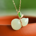 wholesale [925 Silver Gold-Plated] Certified Natural Hetian Jade Gourd Necklace for Women to Match Cheongsam, Vintage Accessory with Inlaid Jade Pendant-0-0