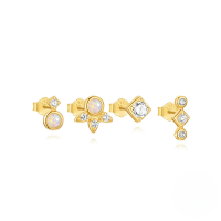 wholesale S925 Sterling Silver Geometric Opal Fashion Set Stud Earrings, Amazon Best-selling Zircon Star Earrings-4-piece set Gold#2 925 silver