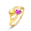 wholesale S925 silver gold-plated new synthetic citrine amethyst geometric feather ring for women wholesale-0-0