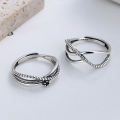wholesale S925 Silver Korean-style Vintage Distressed Cross-wrapped Black Zircon Adjustable Open Ring for Women-0-0