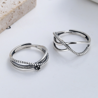 wholesale S925 Silver Korean-style Vintage Distressed Cross-wrapped Black Zircon Adjustable Open Ring for Women-YFJ279/A model is about 2.1 grams. The opening is adjustable.