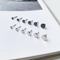 wholesale S925 Sterling Silver Circular Ear Studs, Minimalist and Compact, Ins Style, Gentle on Piercings, Men's Ear Accessories M03923-S925 silver pair black 3mm 925 silver