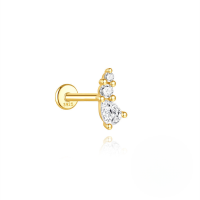 wholesale S925 Sterling Silver Irregular Butterfly Crown Inlaid Zircon Flat Head Threaded Ear Cartilage Stud, Popular In Europe And America For Its Elegant Temperament-Single gold #9