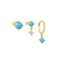 wholesale S925 Sterling Silver Turquoise Inlaid Zircon Marquise Ear Hoops-3-piece set, gold#3&gt;925 silver