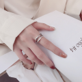 wholesale S925 Sterling Silver Irregular Double-layer Wave Open Ring for Fashion Commuting Minimalist Style Elegant Index Finger-0-3