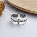 wholesale S925 Sterling Silver Retro Vintage Letter T Creative Braided Pattern Punk Style Open Ring-0-1