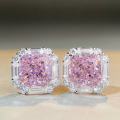 wholesale S925 Sterling Silver Pink Diamond Stud Earrings Cute Sakura Pink Ins Style Radiant Ice Flower Cut Earrings for Women Wholesale-0-0