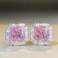 wholesale S925 Sterling Silver Pink Diamond Stud Earrings Cute Sakura Pink Ins Style Radiant Ice Flower Cut Earrings for Women Wholesale-Yellow Diamond-ED041>925 Silver