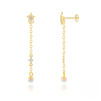 wholesale S925 Sterling Silver Opal Earrings With Chain Tassel, Star Earrings In Korean Style Minimalist Design-Single gold #2 925 silver