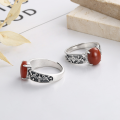 wholesale S925 Sterling Silver Retro Antique Style Classic Open-End Ring with Three-Dimensional Relief Pattern and Inlaid Southern Red Agate-0-1