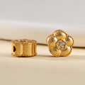 wholesale Gold-plated over S925 Ancient Silver Double-sided Floral Bead with Diamond Accents Through-hole Spacer Bead for Handmade DIY Beading Jewelry Accessories-0-6