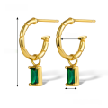 wholesale S925 Sterling Silver Cross-Border Hot-Sell C-Shaped Green Cubic Zirconia Earrings with Emerald, Minimalist and High-End Ear Studs for Women-0-4