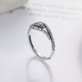 wholesale S925 Silver Retro Antique Thai Silver Geometric Zodiac Snake Ethnic Ancient Style Trendy Design Open Ring-0-1