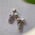 wholesale Metal Material 999 Sterling Silver Bamboo Joint with Coin, Peace and Blessings Character Through-Hole Pendant Dangle Bead, DIY Vermilion Bead Bracelet String Accessories-0-11