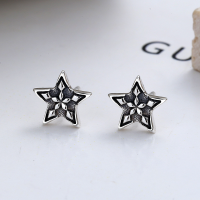 wholesale S925 Sterling Silver Korean Style Retro Thai Silver Creative Five-Point Star Ear Studs Ins Style Women's Earrings-YR024/1.31g 925 silver
