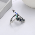 wholesale S925 silver retro natural drip glue peacock phoenix creative adjustable opening ring with fashionable design-0-3