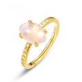 wholesale 10K Gold Plated Sterling Silver New Japanese and Korean Light Luxury Egg-Shaped Pink Crystal Ring for Women Geometric Lily of the Valley Ring-0-0