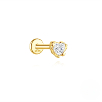 wholesale S925 Sterling Silver Bow-shaped Zircon-accented Flat Threaded Ear Cartilage Stud, A Popular Geometric Earring In Europe And America-Single gold #12