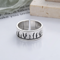 wholesale S925 Sterling Silver Hot Selling Trendy Thick Band Flame Ring Hip Hop Street Punk Style Couple Adjustable Ring-0-1