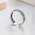 wholesale S925 Sterling Silver Vintage Matte Craft Chinese Style Vine Leaf Branch Openwork Artistic Adjustable Ring-0-1