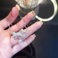 wholesale S925 Sterling Silver Large Bow Drop Zircon Necklace for Women, Ins Style High-End Minimalist Unique Design Collarbone Chain-0-4