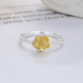 wholesale S925 Silver Fashion Korean Japanese Twist Pattern Gold Flower Personality Temperament Minimalist Style Trendy Versatile Open Ring-0-1