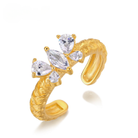 wholesale Metal material first: new fashion butterfly zircon wheat ear ring for women, Italian brushed finish, lightweight luxury and ethereal elegance ring-10K gold + swimming paint Adjustable opening