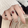 wholesale S925 Sterling Silver Retro Antique Style Coin Red Agate/Amber/Blood Amber Ring Light Luxury National Tide Adjustable Ring-0-3