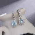 wholesale S925 Metal Small Sea Blue Aquamarine Earrings Water Drop Clear Cold Feeling Light Luxury Stylish Trendy Minimalist Ins Style Elegant-0-0