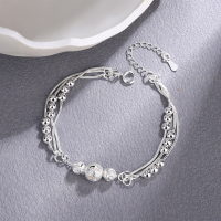wholesale S925 Silver Tide Xiaobai Three Lives Three Worlds Silver Bracelet for Women, Silver Beads Luxury Niche Design Valentine's Day Gift-xb1019-white gold