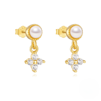 wholesale S925 Sterling Silver Fashionable Petal Zircon And Pearl Earrings, Korean Style Minimalist Studs-Gold#5 925 silver