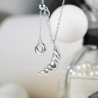 wholesale S925 Sterling Silver Korean-style Croissant Necklace, Sweet and Versatile Pendant for Girls with Personality and Elegance, Fashion Necklace Wholesale-Croissant Necklace 925 Silver