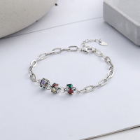 wholesale S925 Sterling Silver Korean-style minimalist-color zircon rainbow small pendant trendy versatile bracelet for women-YS151/approx. 6.5g 925 silver
