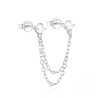 wholesale S925 Sterling Silver Chain Tassel Inlaid With Opal And Crystal Earrings, Korean Style-Single platinum 925 silver
