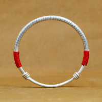 wholesale 999 Silver Ancient Method Prajna Paramita Heart Sutra Push-Pull Bangle for Women, Pure Silver Simple Retro Ethnic Style Frosted Tassel Bracelet-One bracelet (1000078) Pure silver