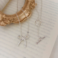 wholesale S925 Sterling Silver OT Buckle Bow Long Pendant Necklace for Women, Korean Spring and Summer New Arrival, Minimalist Design Sense Sweater Chain-0-4