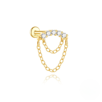 wholesale S925 Sterling Silver Single Row Zircon-studded Double Layer Fringe Flat Threaded Ear Cartilage Piercing Earrings-Single gold #1