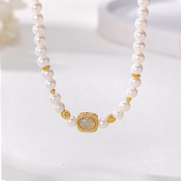 wholesale S925 Sterling Silver Moonstone Natural Freshwater Pearl Necklace for Women, French Retro Oval Pendant High-End Sense Collarbone Chain-Moonstone Pearl Necklace/19.62g TL013125