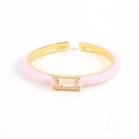 wholesale S925 Sterling Silver Square Zircon Enamel Ring,ins-Gold-2 Pink Opening adjustable