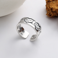 wholesale S925 Sterling Silver Korean-style Creative Emoji Love Wide Band Index Finger Ring Adjustable Open Ring for Ins Style-YJ842M/approx. 5.5g Adjustable opening