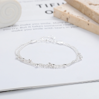 wholesale S925 sterling silver Korean-style new geometric multi-layer bead chain spliced bracelet, trendy design versatile accessory-300SH/approx. 3.3g>925 silver