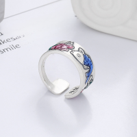 wholesale S990 Sterling Silver Drip Glaze Matte Craft Artistic Ethnic Style Koi Lotus Heart Sutra Adjustable Ring-1048JM/approx. 7.8g Adjustable opening