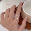 wholesale S925 Sterling Silver Minimalist Adjustable Double-Layer Open Ring for Women, Korean Understated Style High-End Finger Ring-0-2