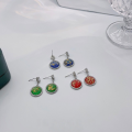 wholesale S925 Sterling Silver Vintage Court Round Earrings with Advanced Colored Gemstones and Gold Platinum Fragments, Luxury Ear Accessories-0-0